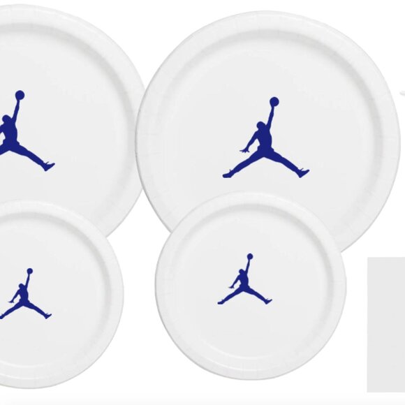 Jumpman Plates | White & Blue Basketball Party Paper Plates | 60 Disposable - Picture 3 of 5